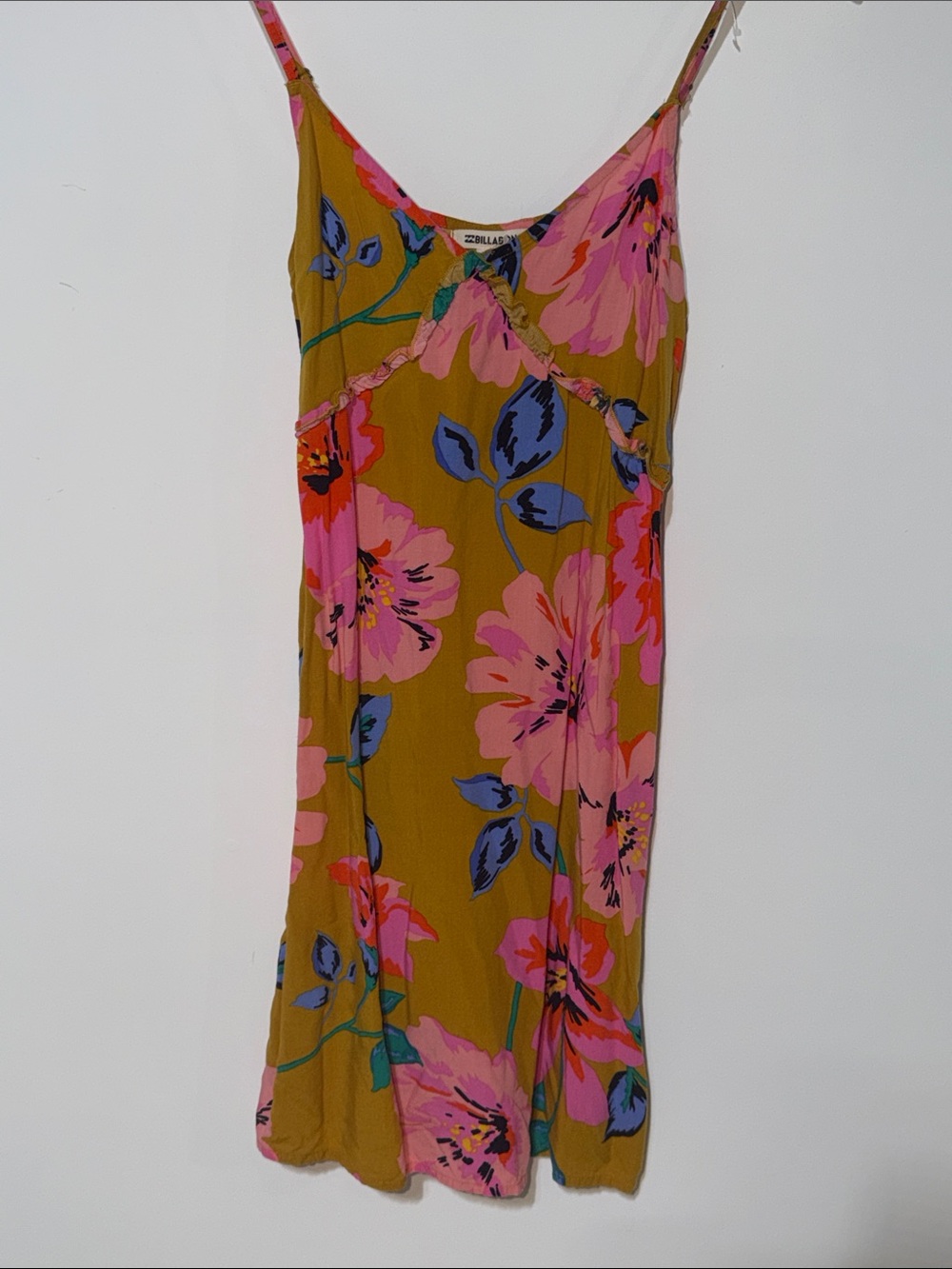 Billabong mustard & Pink Floral beach coverup  Slip Dress - size small